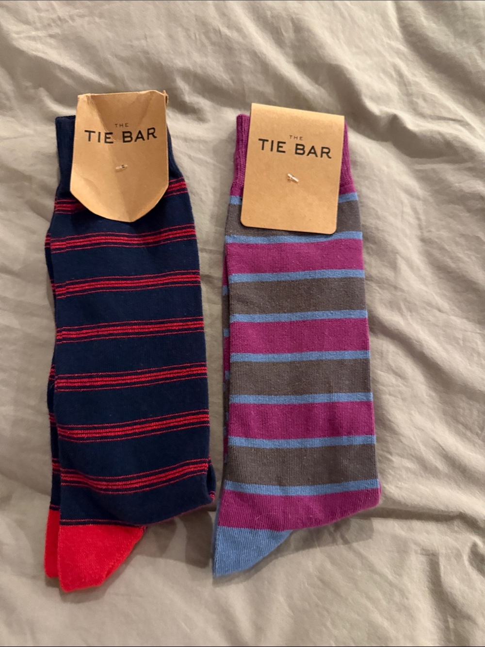 The Tie Bar Men's Striped Socks - Navy/Red & Gray/Purple (Pair)